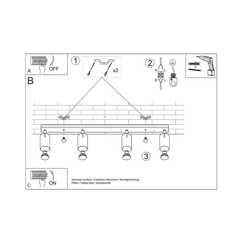 Plafonnier 4 Spots Orientables pour Ampoule GU10 - Silumen