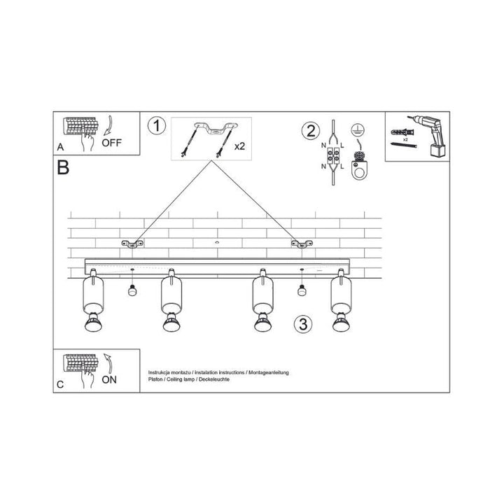 Plafonnier 4 Spots Orientables pour Ampoule GU10 - Silumen