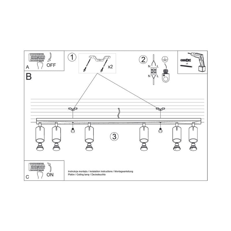Plafonnier 6 Spots Orientables Bois pour Ampoule GU10 - Silumen