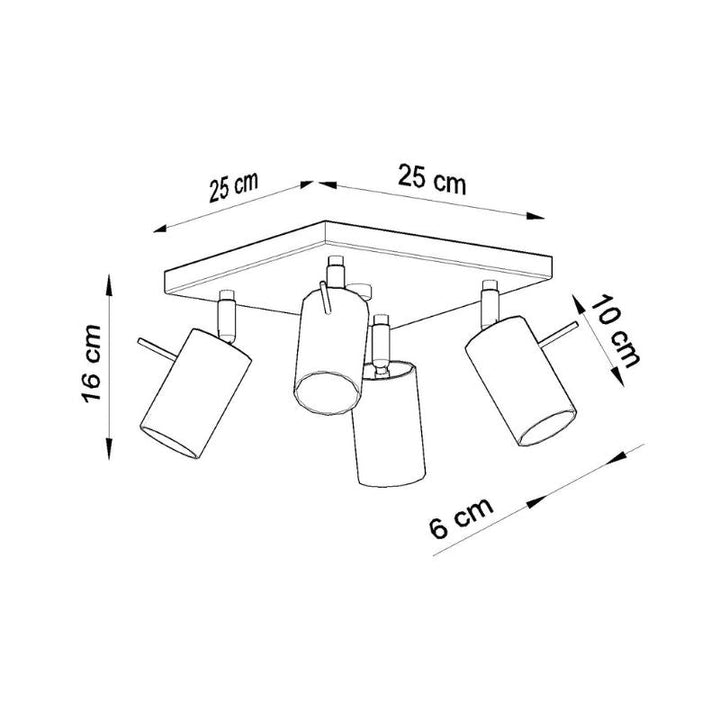 Plafonnier Carré 4 Spots Orientable pour Ampoule GU10 - Silumen