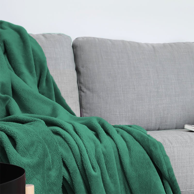 Plaid Uni en Flanelle Rectangle 230x180 cm - Vert - Silumen