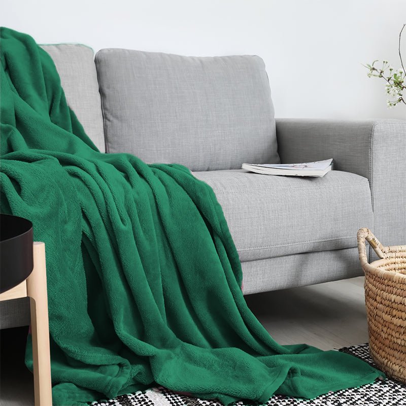 Plaid Uni en Flanelle Rectangle 230x180 cm - Vert - Silumen