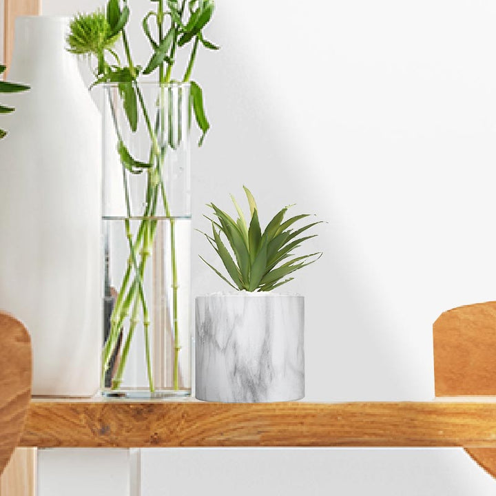 Plante Grasse Artificielle 18cm avec pot marbre - Silumen