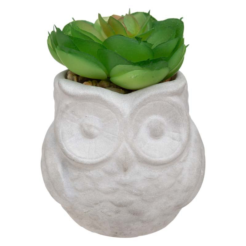 Plante Grasse Artificielle 8cm avec pot hibou - Silumen