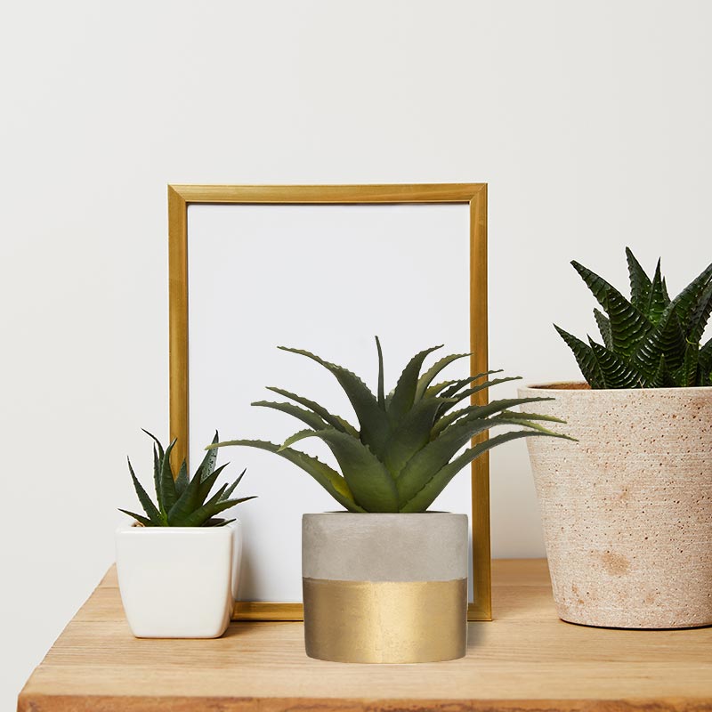 Plante verte artificielle Aloe Vera 28cm avec pot bicolore - Silumen