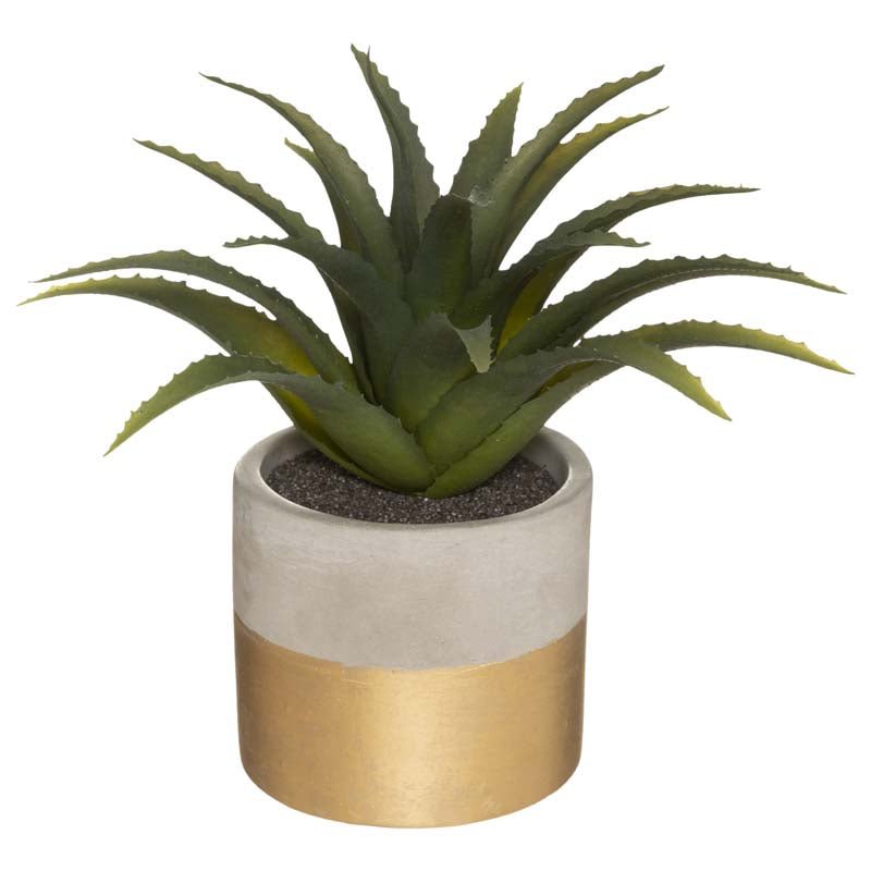 Plante verte artificielle Aloe Vera 28cm avec pot bicolore - Silumen