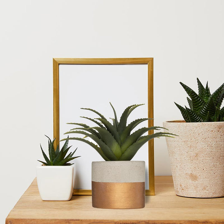 Plante verte artificielle Aloe Vera 28cm avec pot bicolore - Silumen