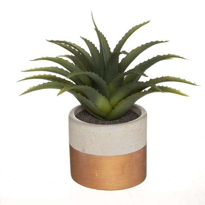 Plante verte artificielle Aloe Vera 28cm avec pot bicolore - Silumen
