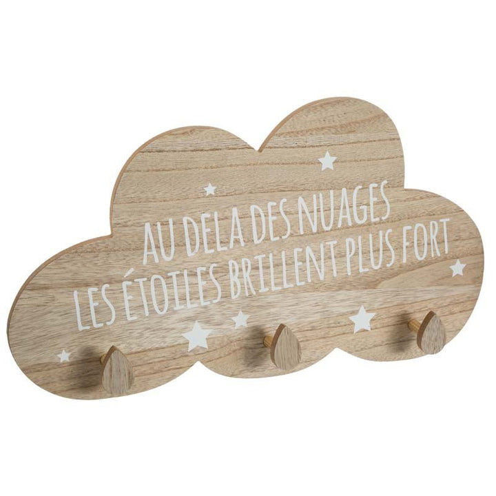 Porte Manteau Mural Bois Naturel Nuage 3 crochets - Silumen