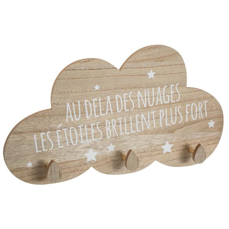 Porte Manteau Mural Bois Naturel Nuage 3 crochets - Silumen