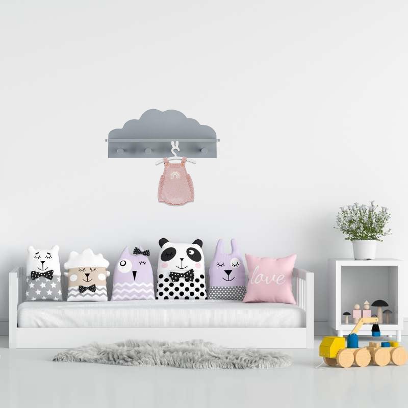 Porte Manteau Mural Bois Nuage 4 crochets Gris - Silumen