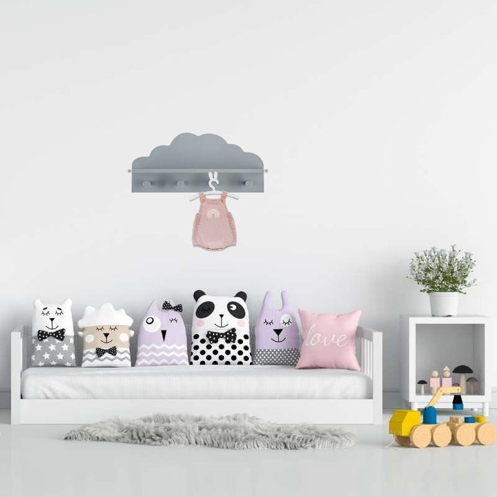 Porte Manteau Mural Bois Nuage 4 crochets Gris - Silumen