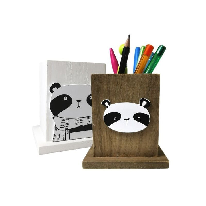 Pot à crayons en bois Panda 10x8x10.8cm - Silumen