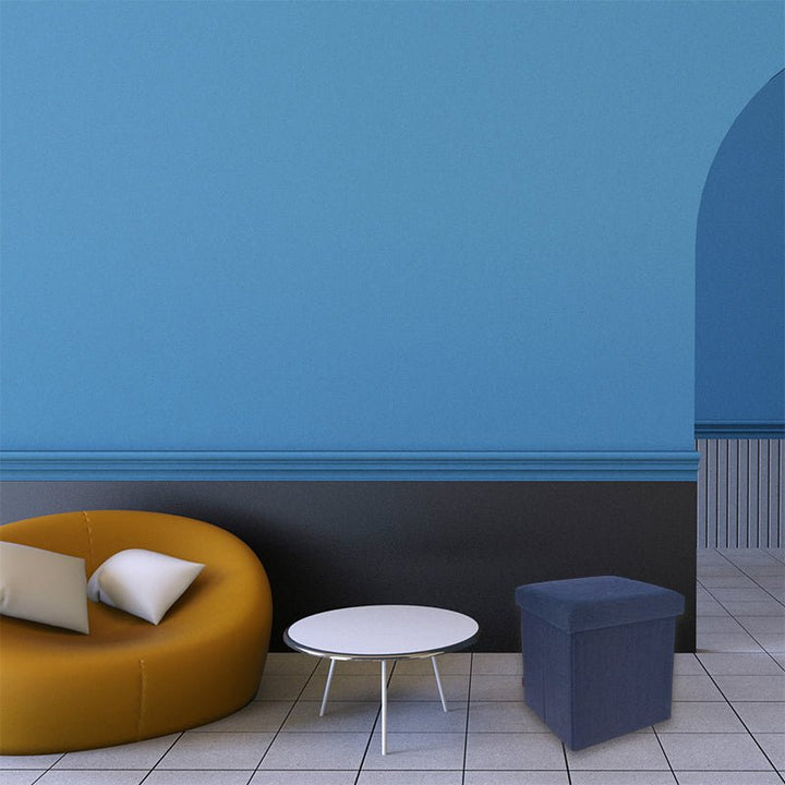 Pouf Rangement Carré en Jean - Bleu - Silumen