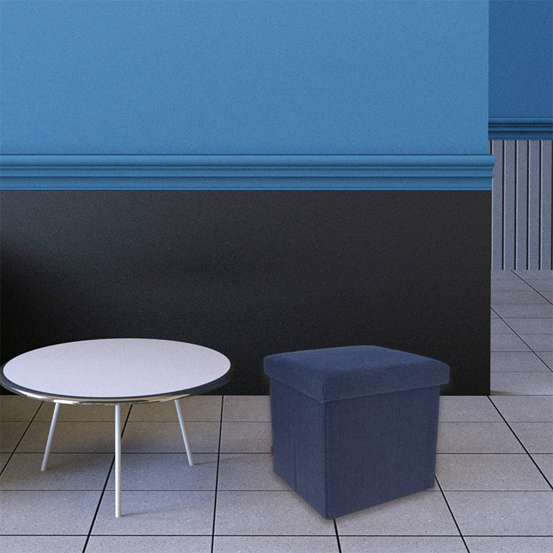 Pouf Rangement Carré en Jean - Bleu - Silumen