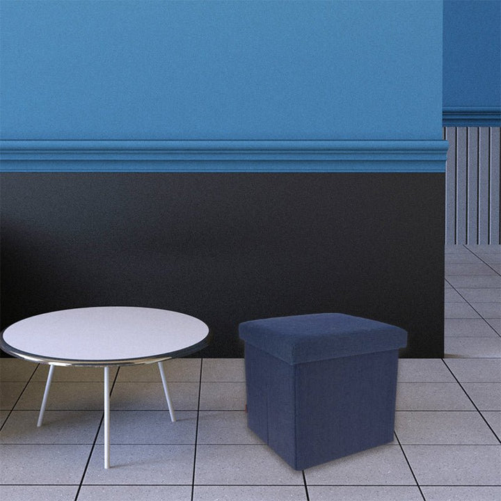 Pouf Rangement Carré en Jean - Bleu - Silumen