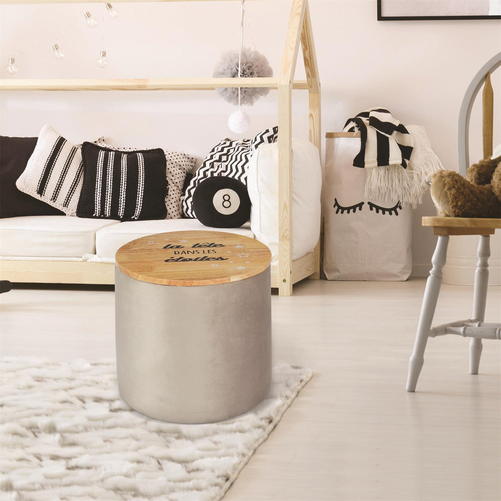 Pouf Rangement Rond Enfant en Bois - Gris - Silumen