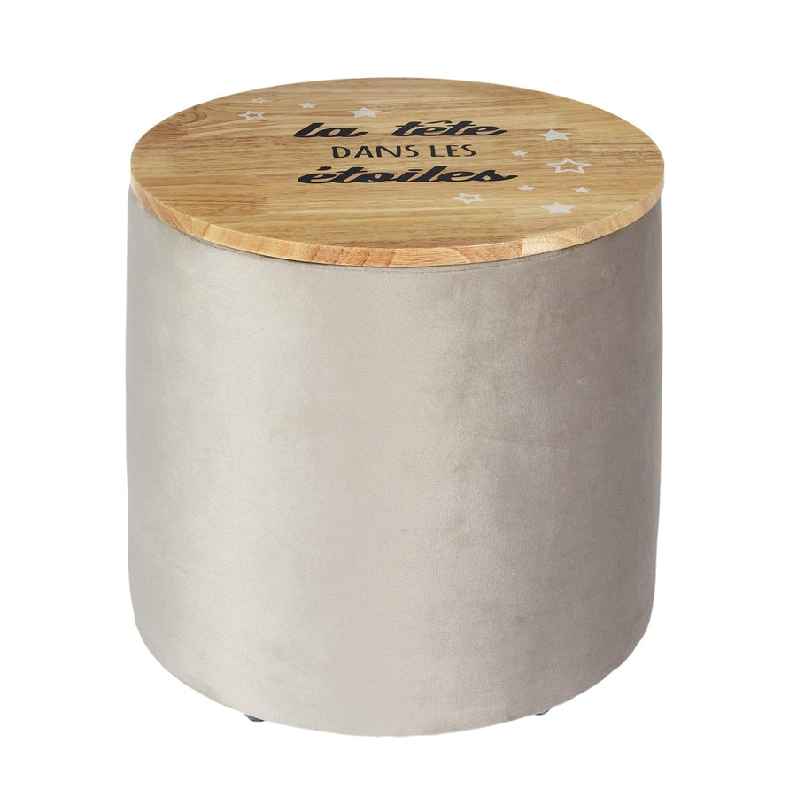 Pouf Rangement Rond Enfant en Bois - Gris - Silumen