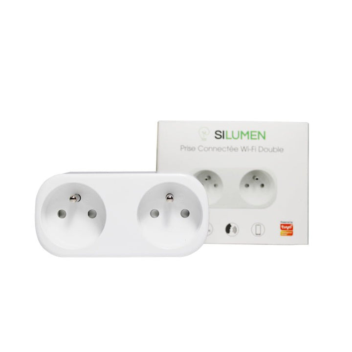 Prise Connectée Wi-Fi Double 16A avec Timer et Compteur de Consommation - Silumen