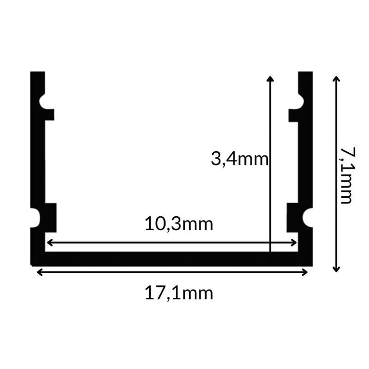 Profilé Aluminium 2m Noir pour Ruban LED - Cache Opaque Noir - Silumen