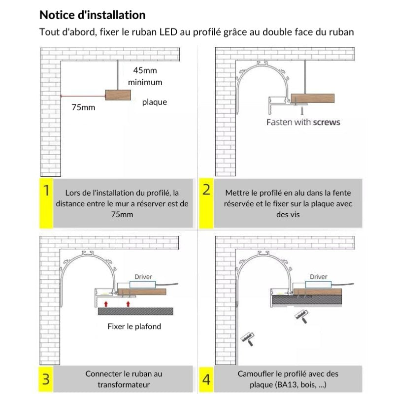 Profilé Aluminium Blanc 2m arrondi pour Ruban LED simple pour Faux-Plafond - Silumen