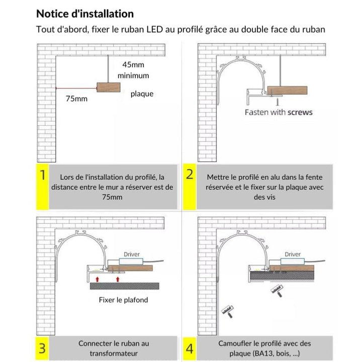 Profilé Aluminium Blanc 2m arrondi pour Ruban LED simple pour Faux-Plafond - Silumen