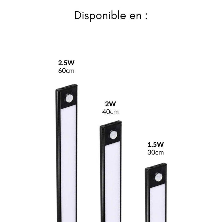 Réglette LED Rechargeable USB 30cm 1,5W Noire avec Détecteur de mouvement - Silumen