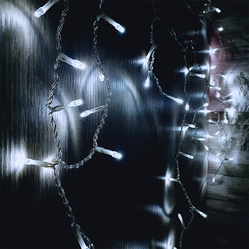 Rideau lumineux 120LED IP44 2M 8 modes - câble transparent, BLEU - Silumen