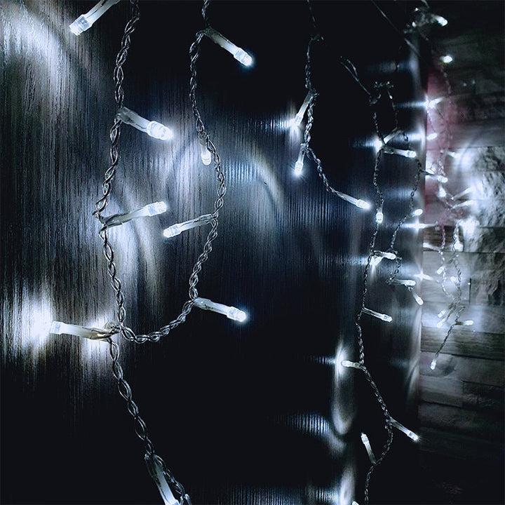Rideau lumineux 120LED IP44 2M 8 modes - câble transparent, BLEU - Silumen