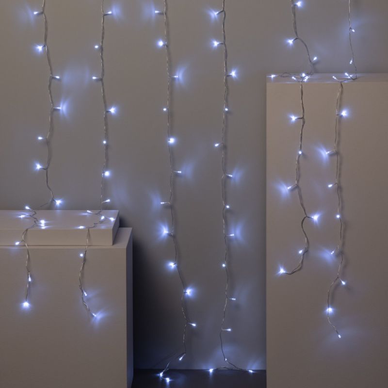 Rideau lumineux 600LED IP44 10M 8modes avec timer - câble transparent, MULTICouleur - Silumen