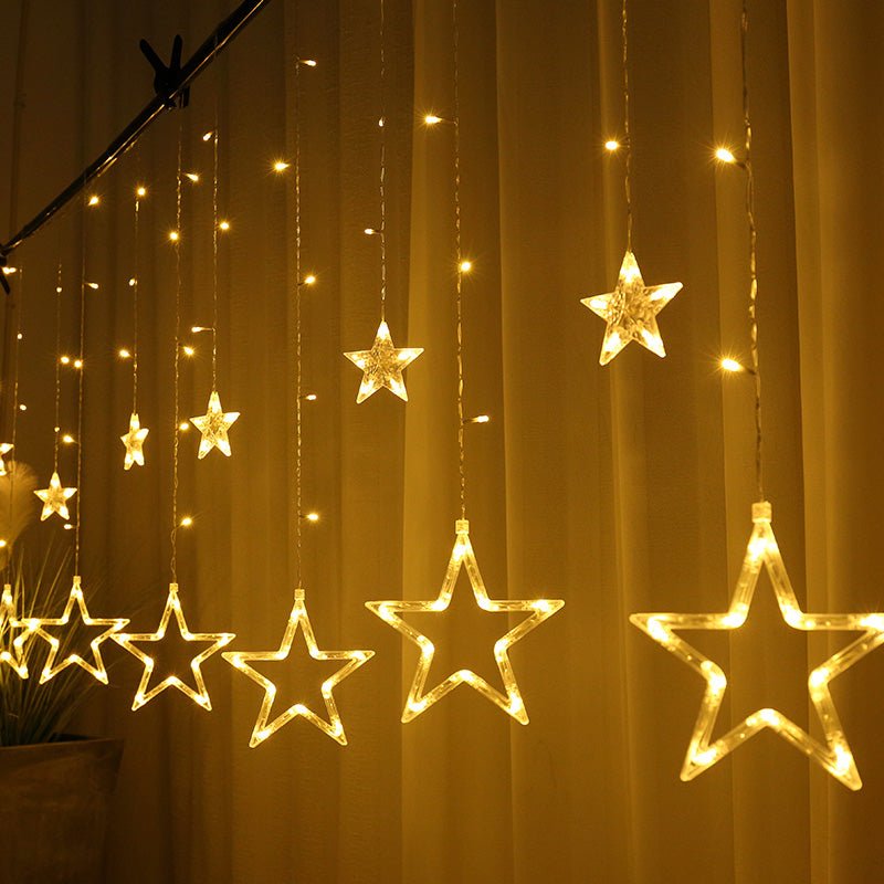 Rideau lumineux étoiles IP44 70x140cm, clignotant, 8 modes - câble transparent, BLANC CHAUD - Silumen