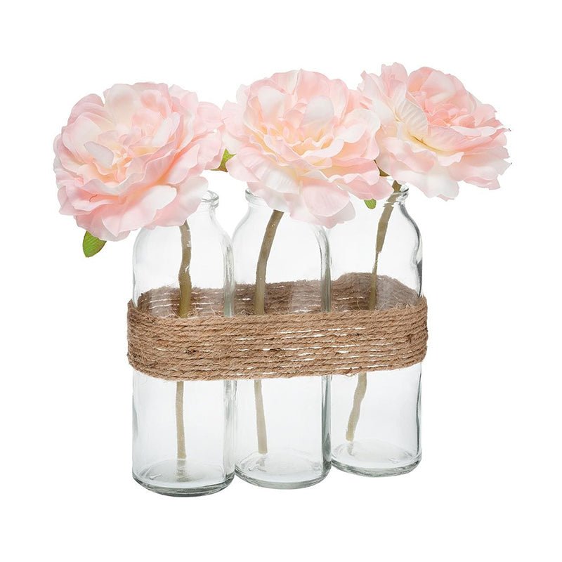 Roses Artificielles 23cm Vase en Verre - Silumen