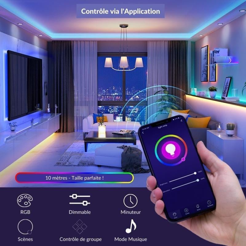 Ruban LED Connecté WiFi RGB 12V 2x5M 30LED/m - Silumen