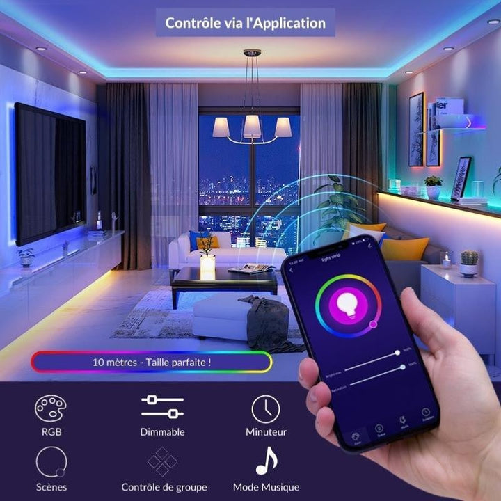 Ruban LED Connecté WiFi RGB 12V 2x5M 30LED/m - Silumen