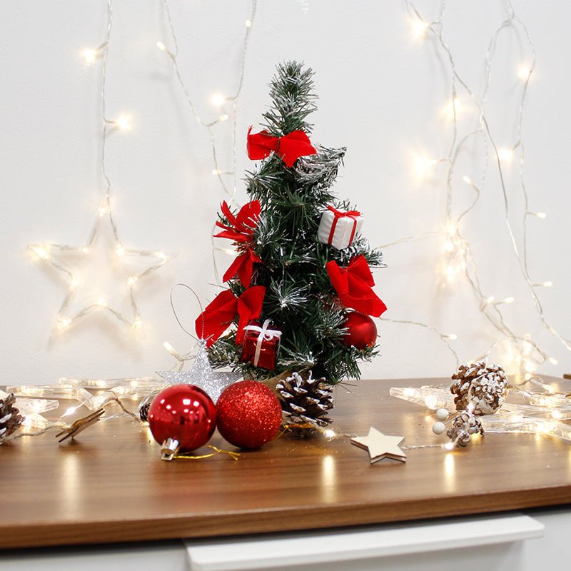 Sapin de Noël Décoré 30cm avec Fleur de Noël - Silumen