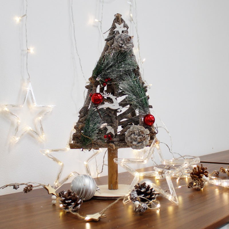 Sapin en Bois Décoratif 15LED H.43cm (piles incluses) - Silumen