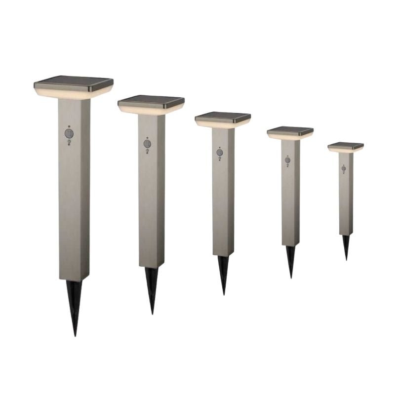 Spot Solaire LED à piquer 4.4W 50cm IP44 Carré avec Détecteur Aluminium (Pack de 5) - Silumen