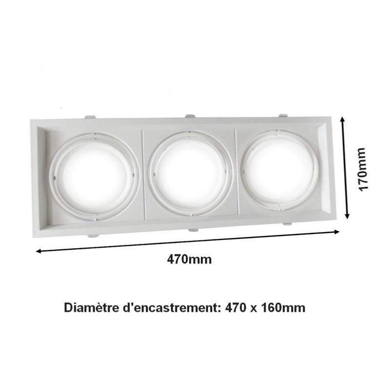 Support Triple Orientable BLANC Encastrable pour Ampoule AR111 - Silumen