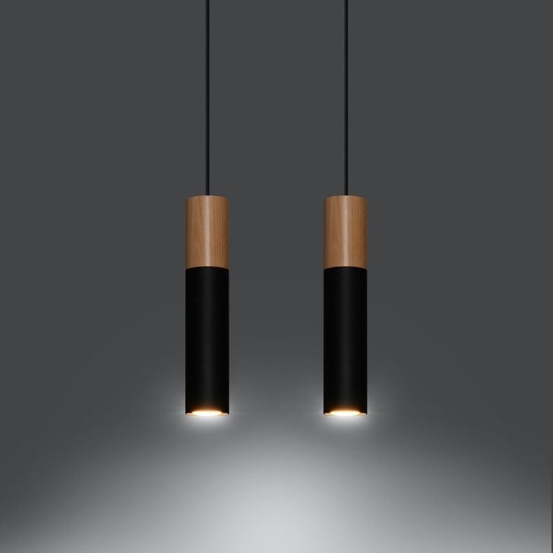 Suspension 2 Lampes Bois pour Ampoule GU10 - Silumen