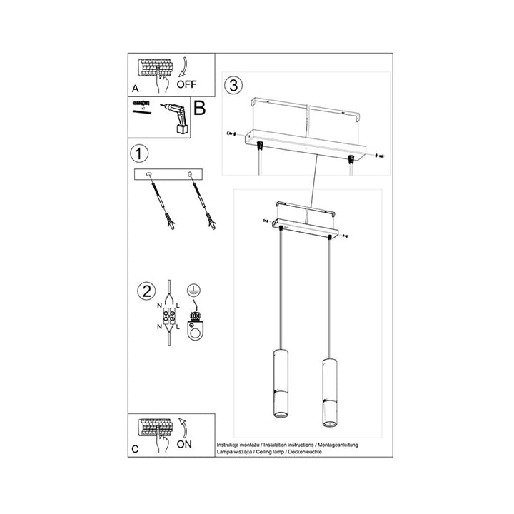 Suspension 2 Lampes Noire Or pour Ampoule GU10 - Silumen