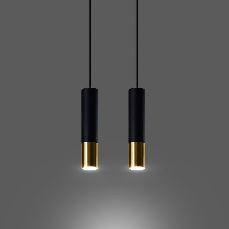 Suspension 2 Lampes Noire Or pour Ampoule GU10 - Silumen