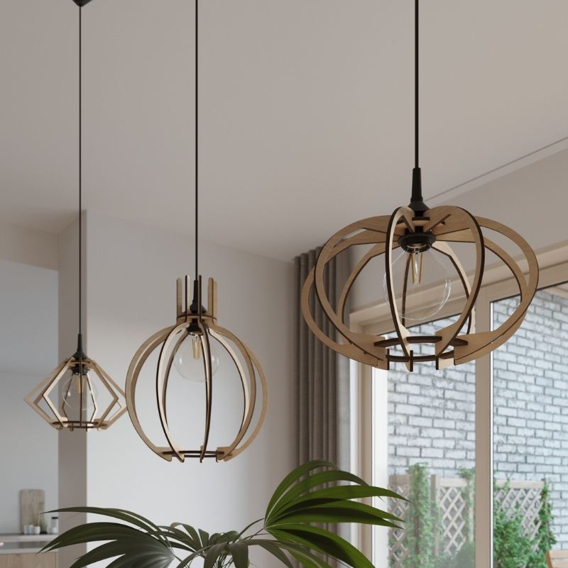 Suspension Bois Contemporain pour Ampoule E27 - Silumen
