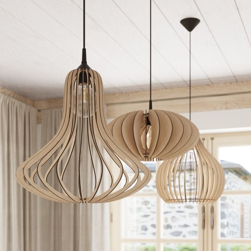 Suspension Bois Forme Poire pour Ampoule E27 - Silumen