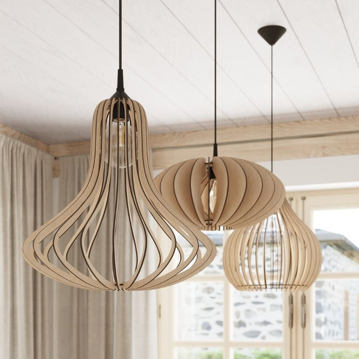 Suspension Bois Forme Poire pour Ampoule E27 - Silumen