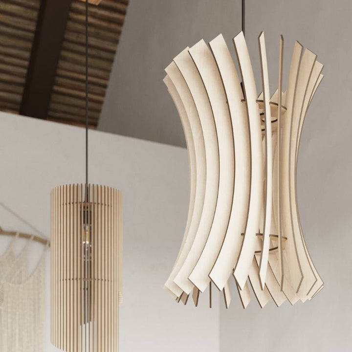 Suspension Bois Géométrique pour Ampoule E27 - Silumen