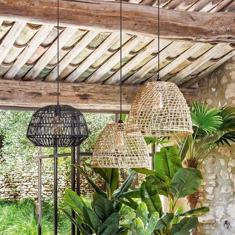 Suspension Rotin Naturel Cone 35 cm pour ampoule E27 - Silumen