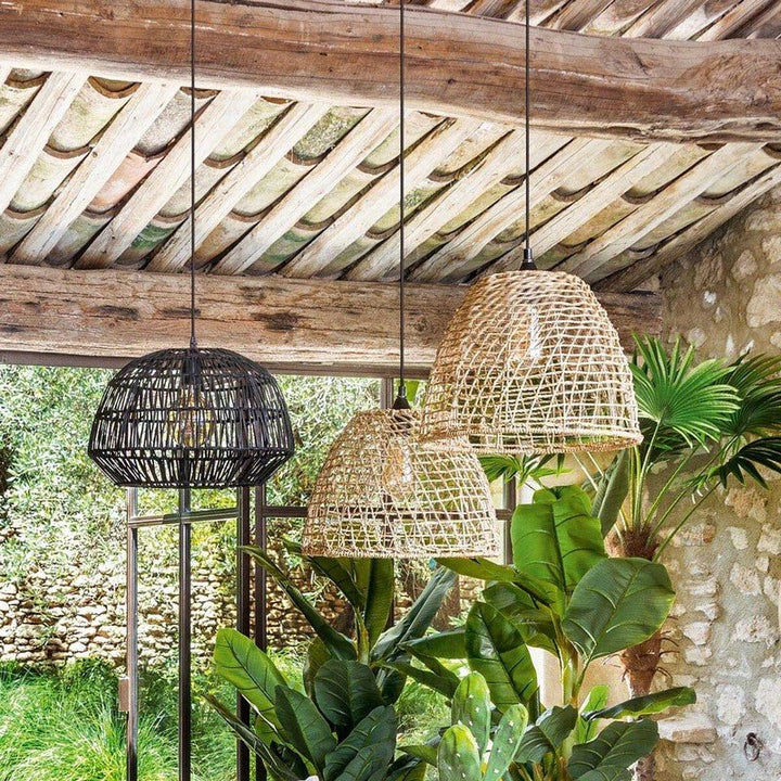 Suspension Rotin Naturel Cone 35 cm pour ampoule E27 - Silumen