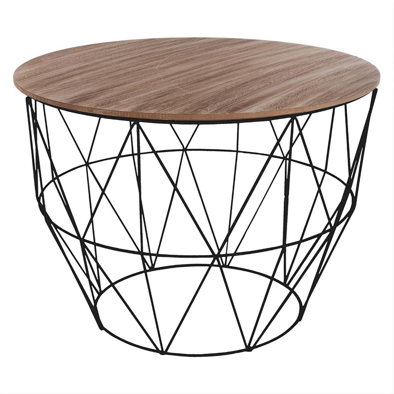 Table Basse Ronde Géométrique en Acier et Bois 56x40 cm - Silumen