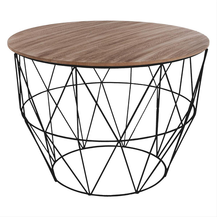 Table Basse Ronde Géométrique en Acier et Bois 56x40 cm - Silumen