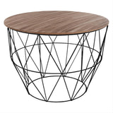 Geometrische ronde salontafel in staal en hout 56x40 cm